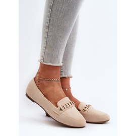 Shiny Women's Moccasins With a Chain, Beige Aredilla 2