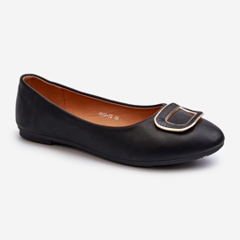Black Eco-Leather Ballet Flats With Decoration by Enicoria 1