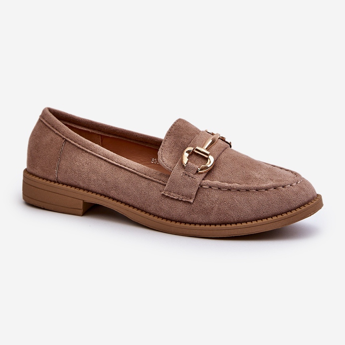 Women's Flat Heel Moccasins With Decoration, Dark Beige Aviole 1 Women's Flat Heel Moccasins With Decoration, Dark Beige Aviole 1