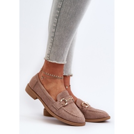 Women's Flat Heel Moccasins With Decoration, Dark Beige Aviole 2