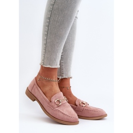 Women's Flat Heel Moccasins With Pink Aviole Decoration 2