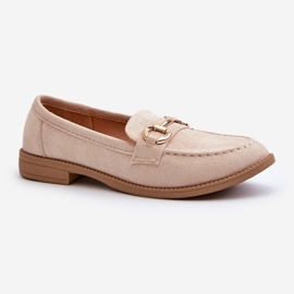 Women's Flat Heel Moccasins With Beige Aviole Decoration 2