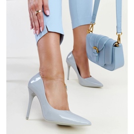 Light gray patent stilettos with a Jadoin leather insert grey 1