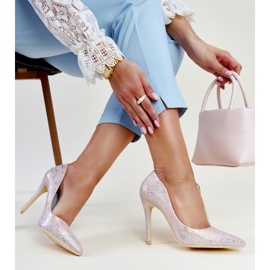 Pink metallic high heels with a Serranillos leather insert 1