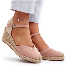 Joia Suede Espadrille Wedge Sandals With Braid, Pink 4