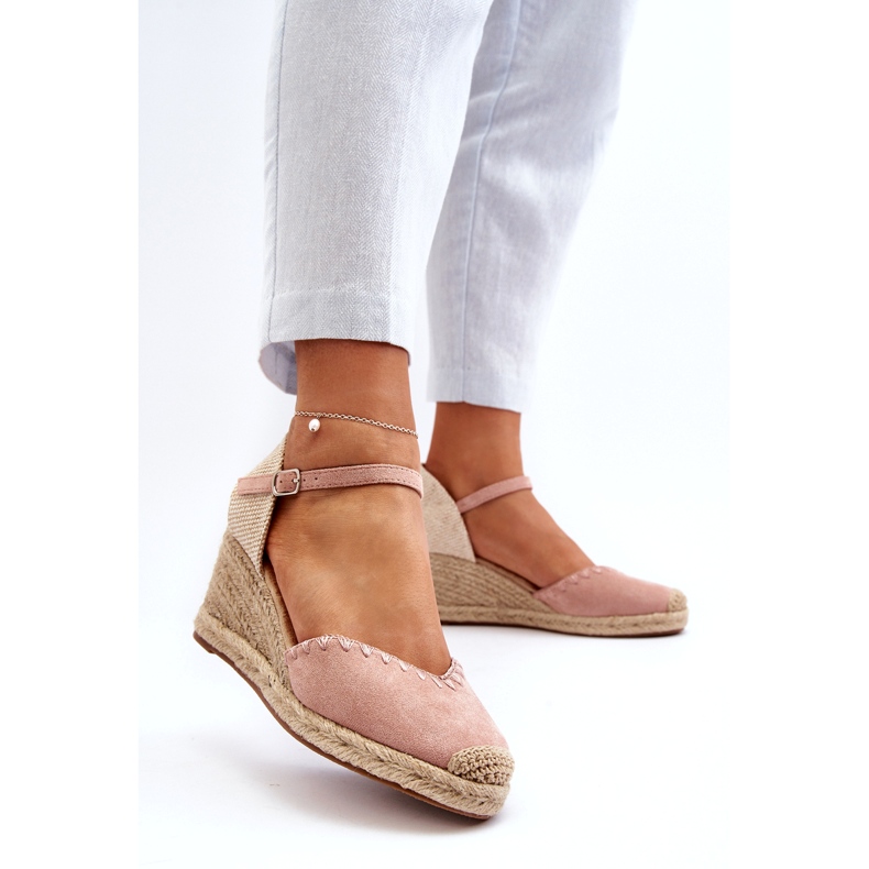 Joia Suede Espadrille Wedge Sandals With Braid, Pink 1