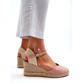 Joia Suede Espadrille Wedge Sandals With Braid, Pink 3