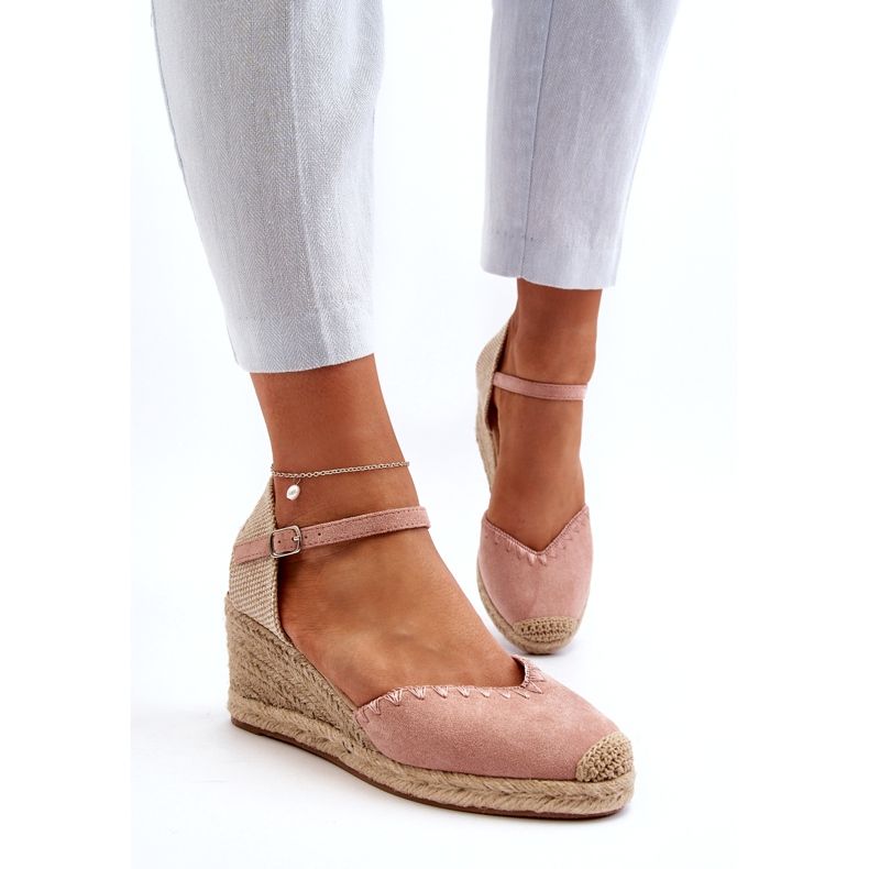 Joia Suede Espadrille Wedge Sandals With Braid, Pink 2
