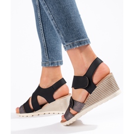 Women's velcro wedge sandals black 2