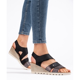 Women's velcro wedge sandals black 1