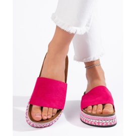 Fuchsia suede platform slides pink 1