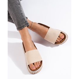 Beige suede platform slides 2