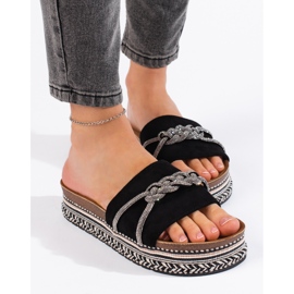Black women's flip-flops with decoration 1