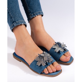 Women's denim slides with decoration blue 1 Women's denim slides with decoration blue 1