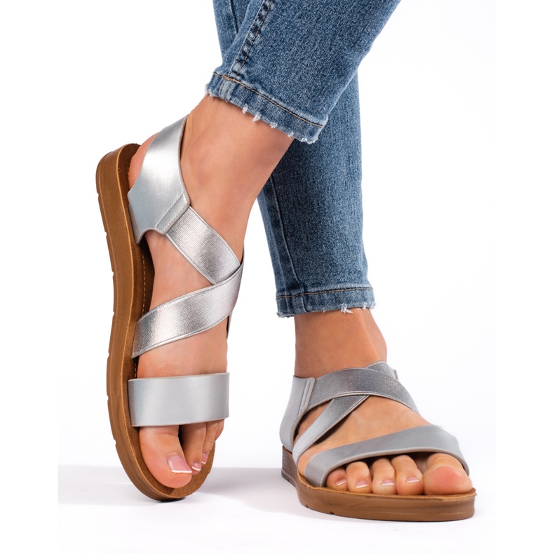 Women's silver slip-on sandals 2