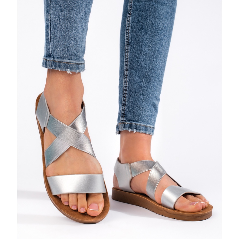 Women's silver slip-on sandals 1