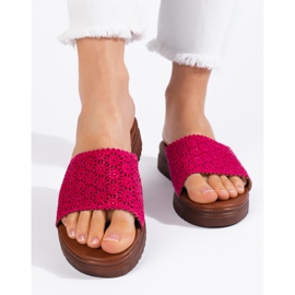 Women's fuchsia platform slides pink 1