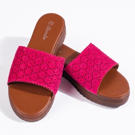 Women's fuchsia platform slides pink 2