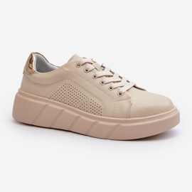 Women's Leather Sneakers on the Beige Platform Gatira 1