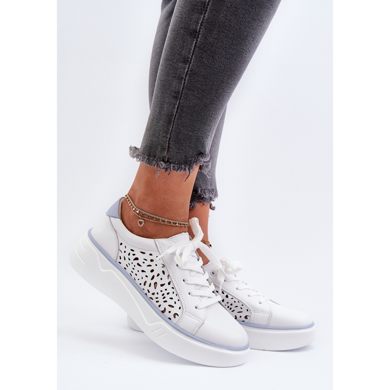 Women's Openwork Sneakers on the Platform Leather White Peilaeno 2
