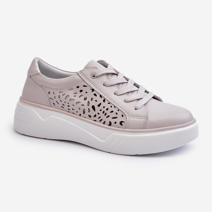 Women's Openwork Sneakers on the Platform Leather Gray Peilaeno grey 2
