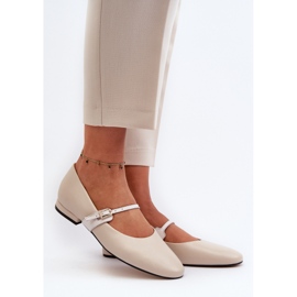Women's Leather Flat Ballerinas Laura Messi 2774 Beige 2