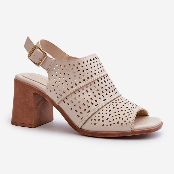 Openwork Sandals on a High Heel Sergio Leone SK565 Light Beige 1