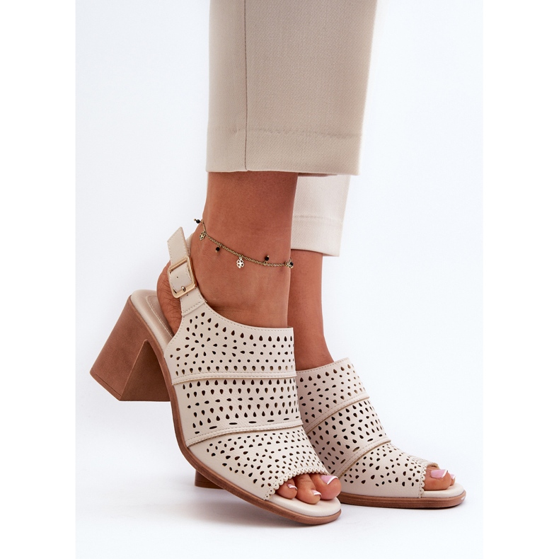 Openwork Sandals on a High Heel Sergio Leone SK565 Light Beige 2