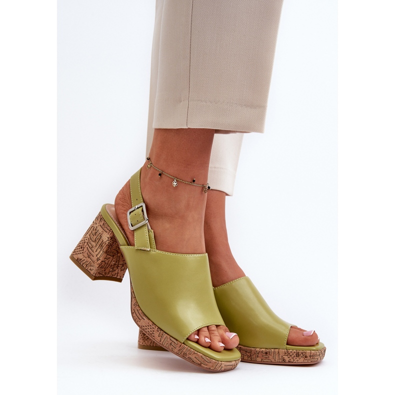 Women's Eco Leather Sandals On High Heel Sergio Leone SK572 Pistachio green 2