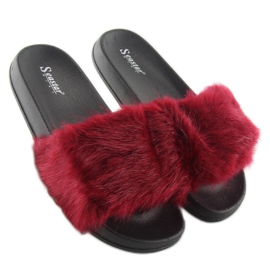 Flip-flops with fur dd69p wine red 1