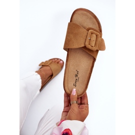Women's Eco Suede Camel Laeltia Flip-Flops With Buckle brown 1