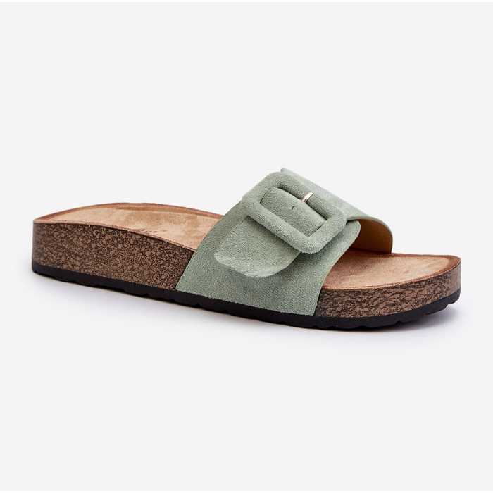 Women's Eco Suede Flip-Flops with a Buckle, Mint Laeltia green 2