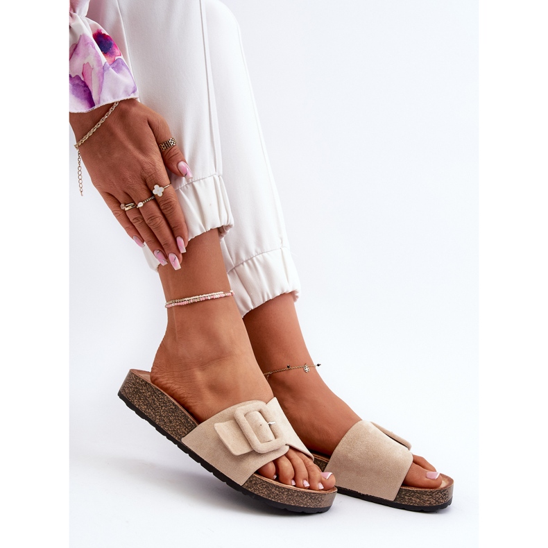 Women's Flip-Flops With a Buckle Eco Suede Beige Laeltia 1