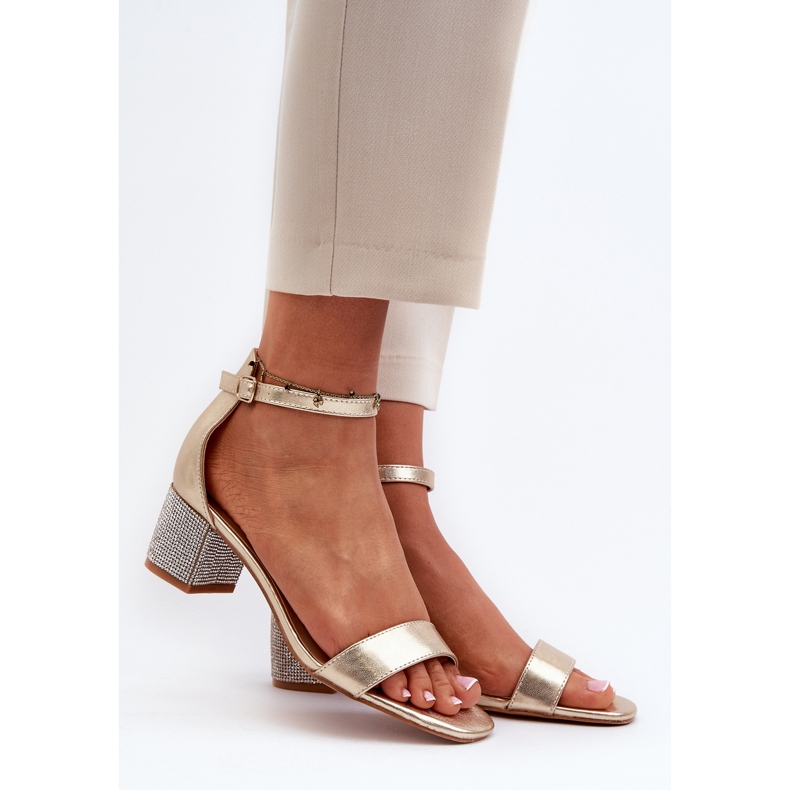 Women's Sandals Made of Eco Leather With Decorated High Heels, Golden Wiatalia 2 Women's Sandals Made of Eco Leather With Decorated High Heels, Golden Wiatalia 2