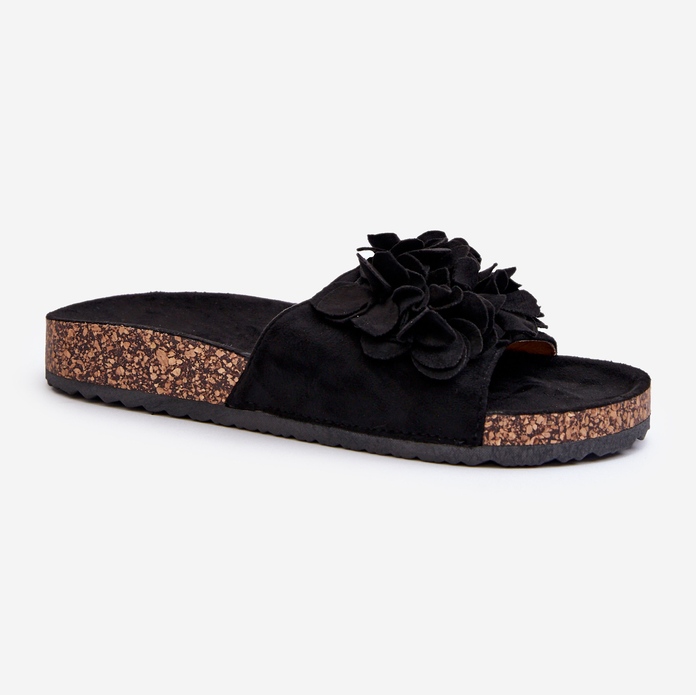 Women's Flip-Flops On a Cork Platform Made of Eco Suede, Black Jaihini 2