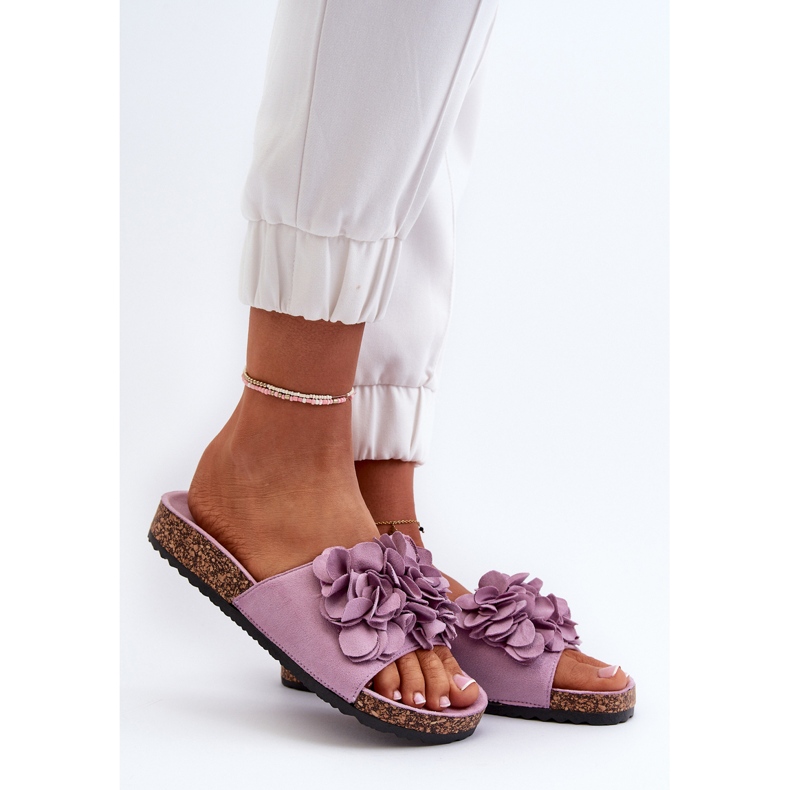 Women's Flip-Flops On a Cork Platform Made of Eco Suede, Purple Jaihini violet 2