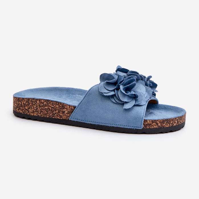 Women's Flip-Flops On a Cork Platform Made of Eco Suede, Blue Jaihini 1