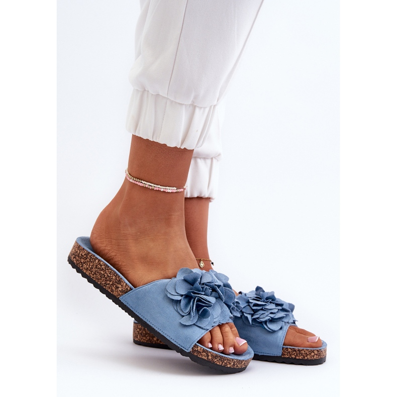 Women's Flip-Flops On a Cork Platform Made of Eco Suede, Blue Jaihini 2