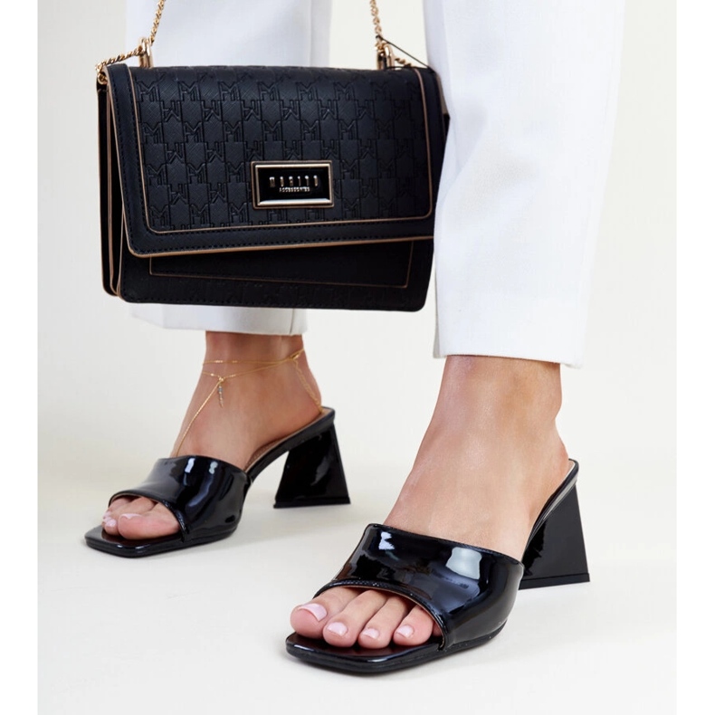 Black patent Andela high-heeled slides 1