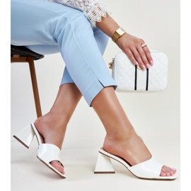 White patent Andela high-heeled flip-flops 1