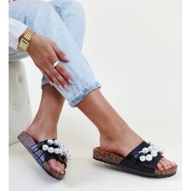 Black flip-flops with a cork sole with Zlatna beads 1