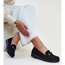 Black moccasins with a decorative stripe by Marlisa 1 Black moccasins with a decorative stripe by Marlisa 1