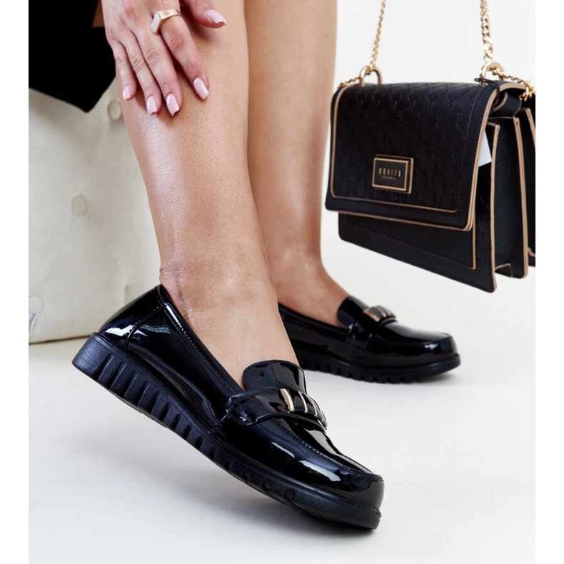 Black patent loafers with a decorative Marlisa strap 1