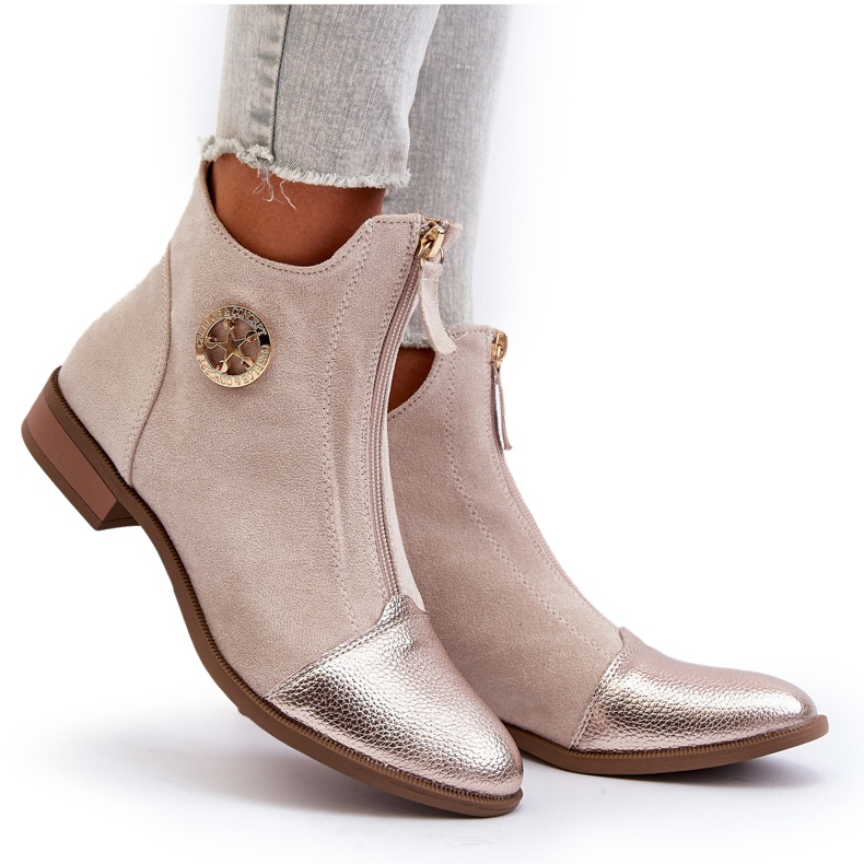 Jezzi Women's Flat Boots with a Zipper, Beige Loratie 4 Jezzi Women's Flat Boots with a Zipper, Beige Loratie 4