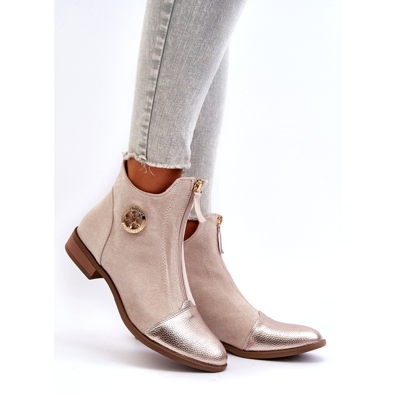 Jezzi Women's Flat Boots with a Zipper, Beige Loratie 1 Jezzi Women's Flat Boots with a Zipper, Beige Loratie 1