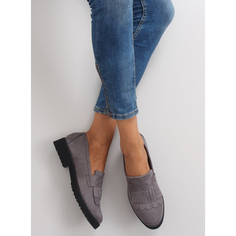 Women's loafers high sole F173p gray grey 1