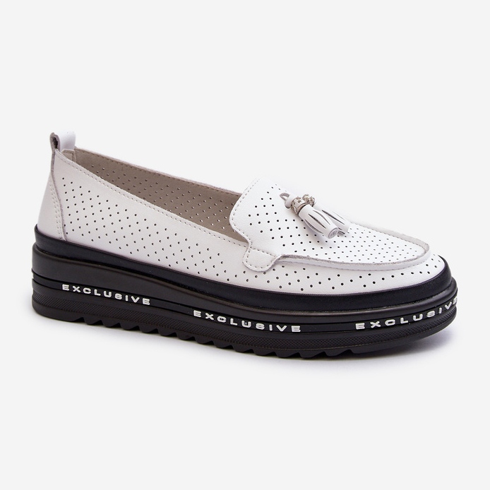 Women's Leather Moccasins On The Platform, White Assetnima 2 Women's Leather Moccasins On The Platform, White Assetnima 2