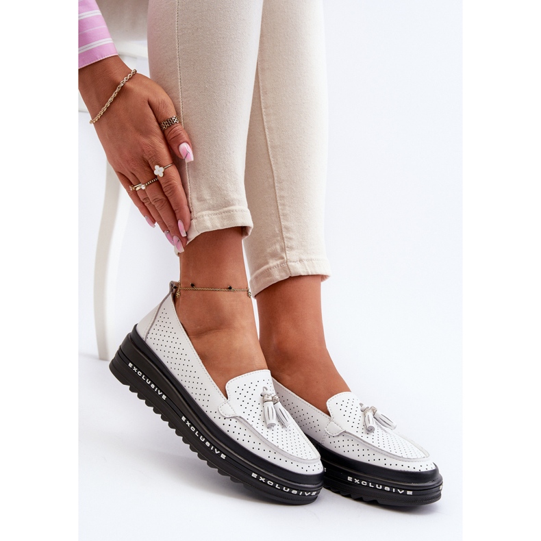 Women's Leather Moccasins On The Platform, White Assetnima 1 Women's Leather Moccasins On The Platform, White Assetnima 1