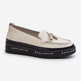 Women's Leather Moccasins on the Platform Beige Assetnima 1