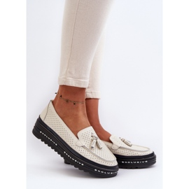 Women's Leather Moccasins on the Platform Beige Assetnima 2